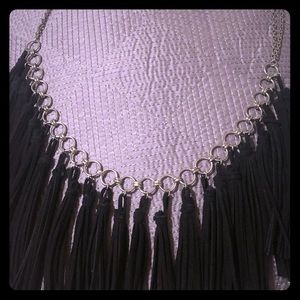 Black suede fringe necklace